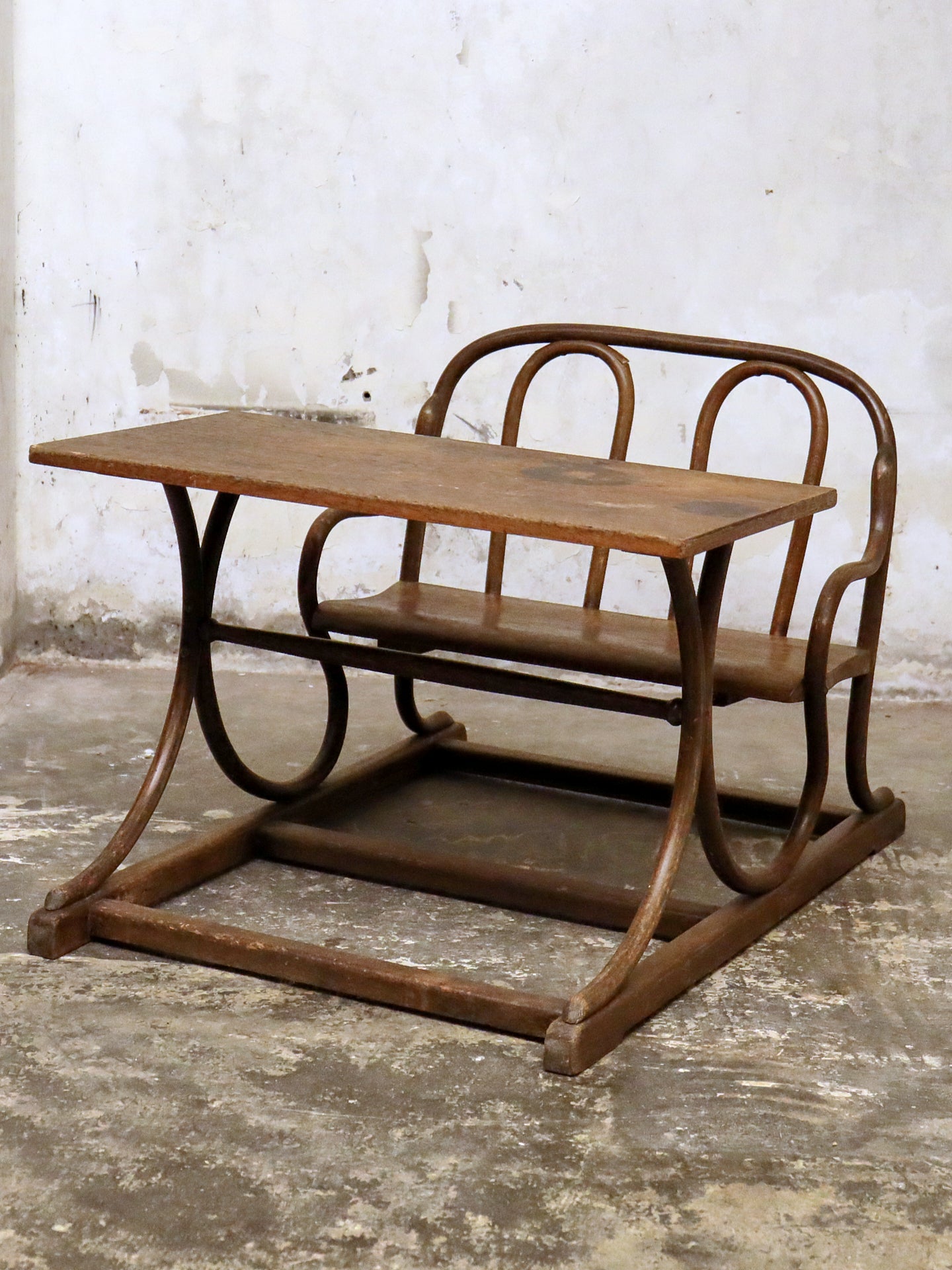 A Double Bentwood Children’s Desk & Seat - c1900. Retailers Label.