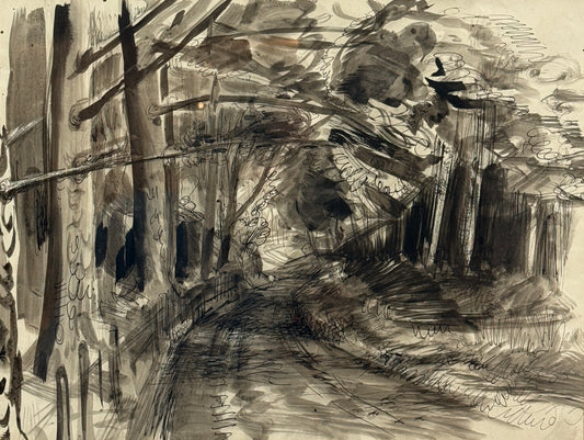 David Macbeth Sutherland RSA (1883–1973) | Road Through a Wood | Original Pen & Wash