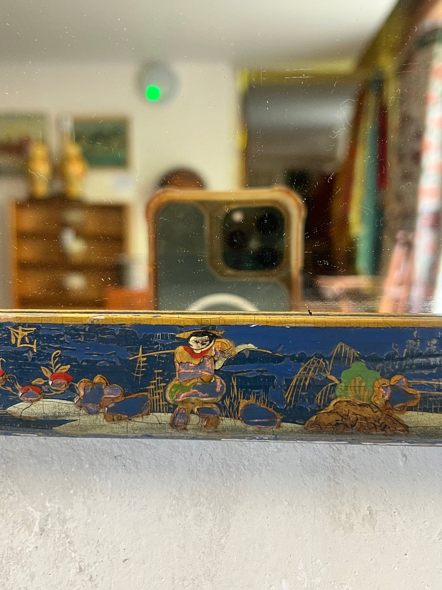 Early 20thC Blue Lacquered Chinoiserie Mirror