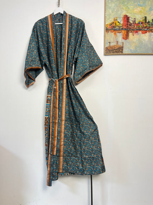 Vintage Saree Silk Kimono / Duster - Long