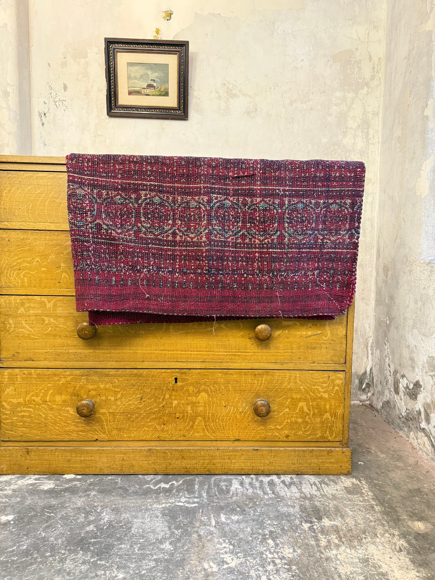 A Finestitch Kantha Quilt with Ajrakh over-print