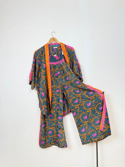 Vintage Saree Silk Trousers & Shirt Co-ordinated Set