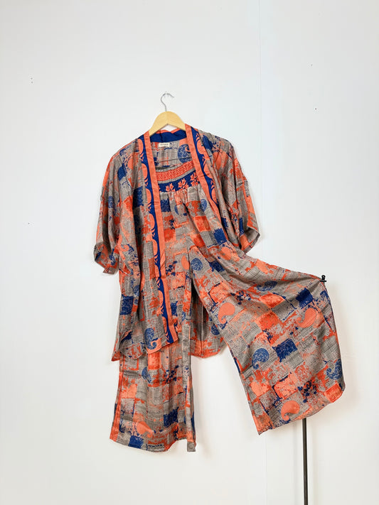 Vintage Saree Silk Trousers & Shirt Co-ordinated Set