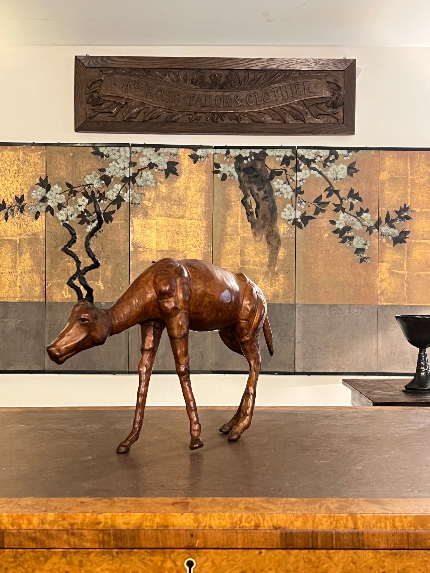 A 1960s leather Antelope Desk Toy