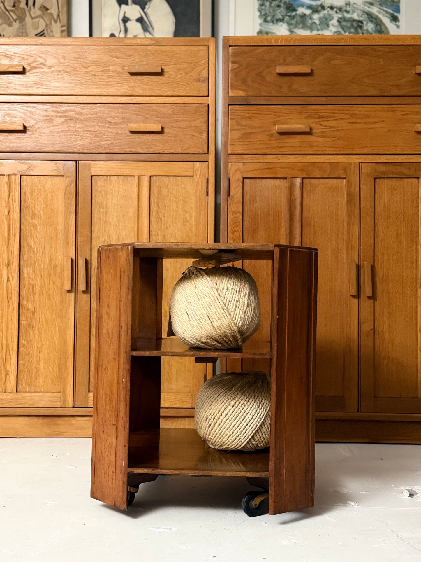 Two Tier Art Deco Side Table on Wheels