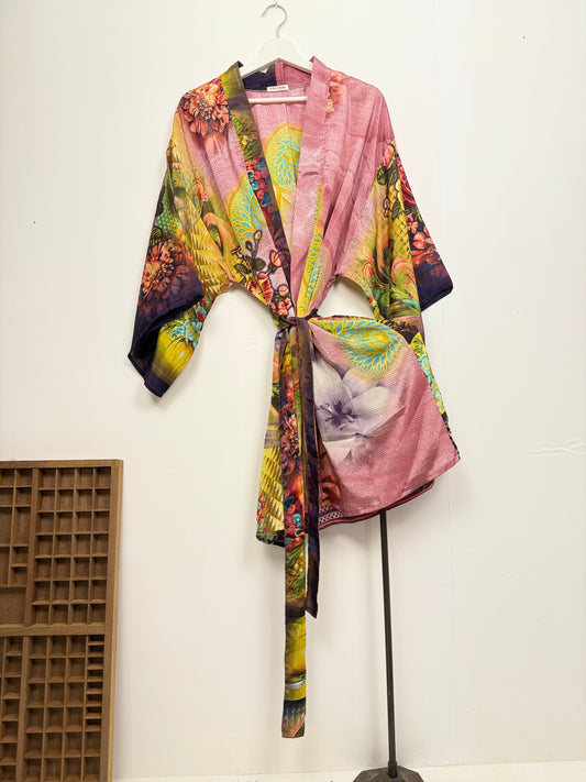 Vintage Saree Silk Kimono / Duster - Short