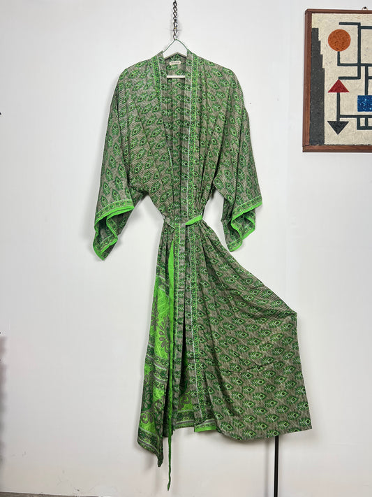 Vintage Saree Silk Kimono / Duster - Long - Wider Unisex Fit