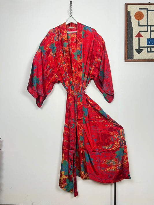 Vintage Saree Silk Kimono / Duster - Long - Wider Unisex Fit