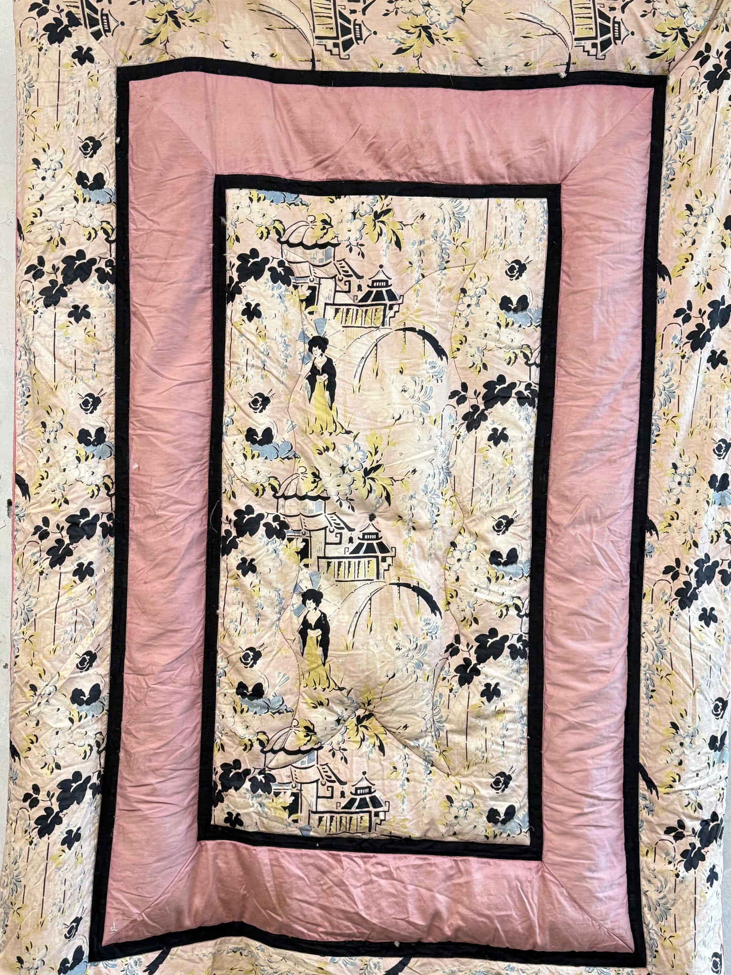 A 1930's Duck Feather Eiderdown - Rare Chinoiserie Pattern