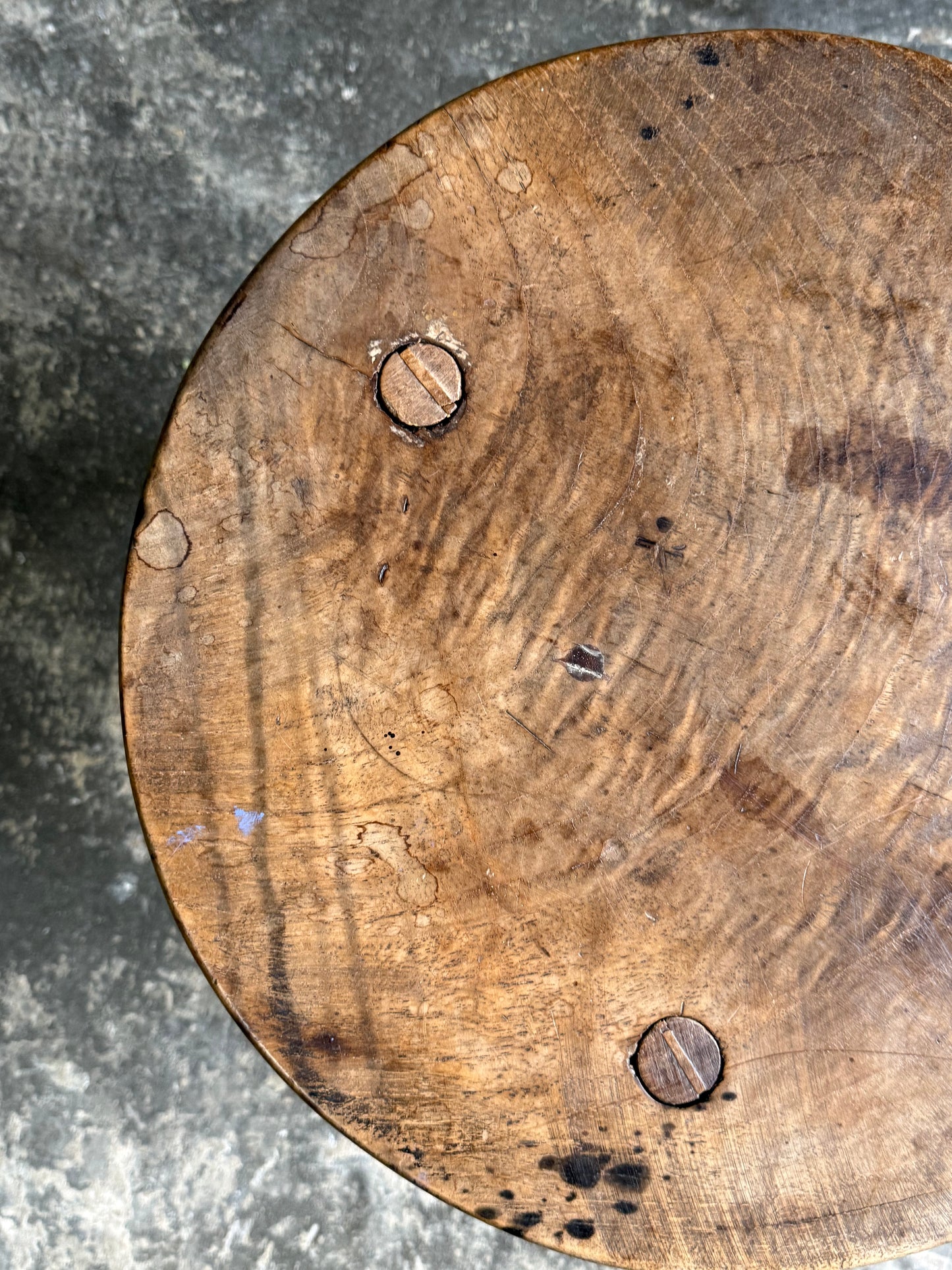 A 19thC Three Leg Stool / Table - Round Sycamore Top