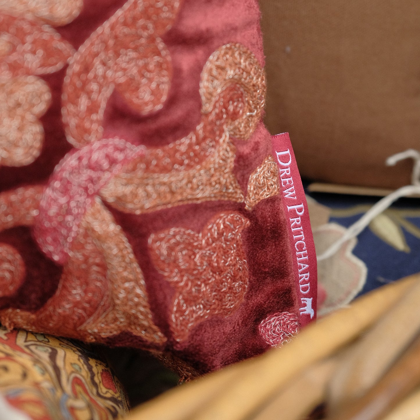 Embroidered & Velvet Cushion - Wines