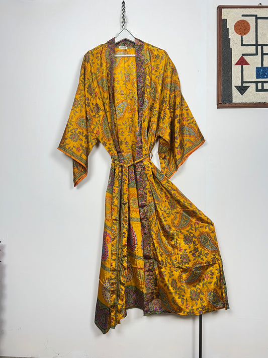 Vintage Saree Silk Kimono / Duster - Long - Wider Unisex Fit