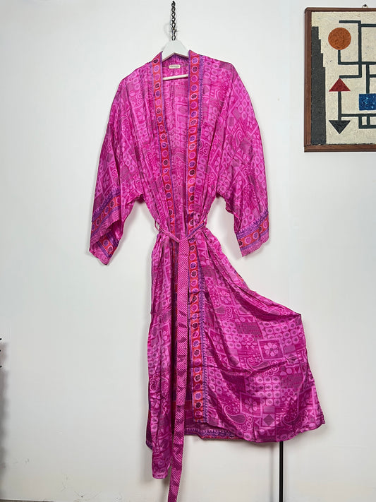 Vintage Saree Silk Kimono / Duster - Long - Wider Unisex Fit