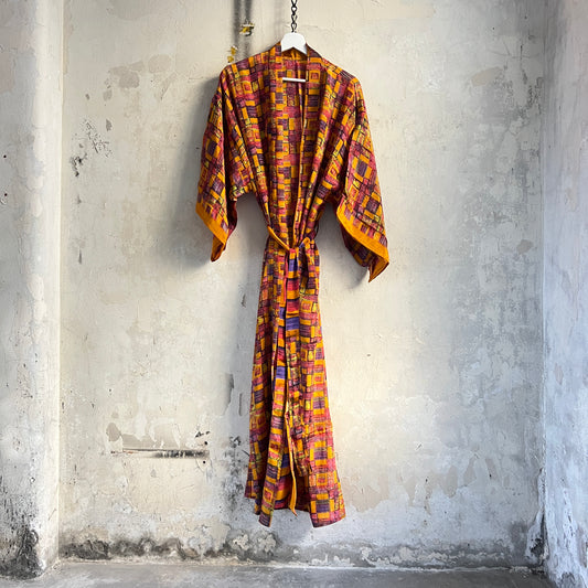 Vintage Saree Silk Kimono / Duster - Long