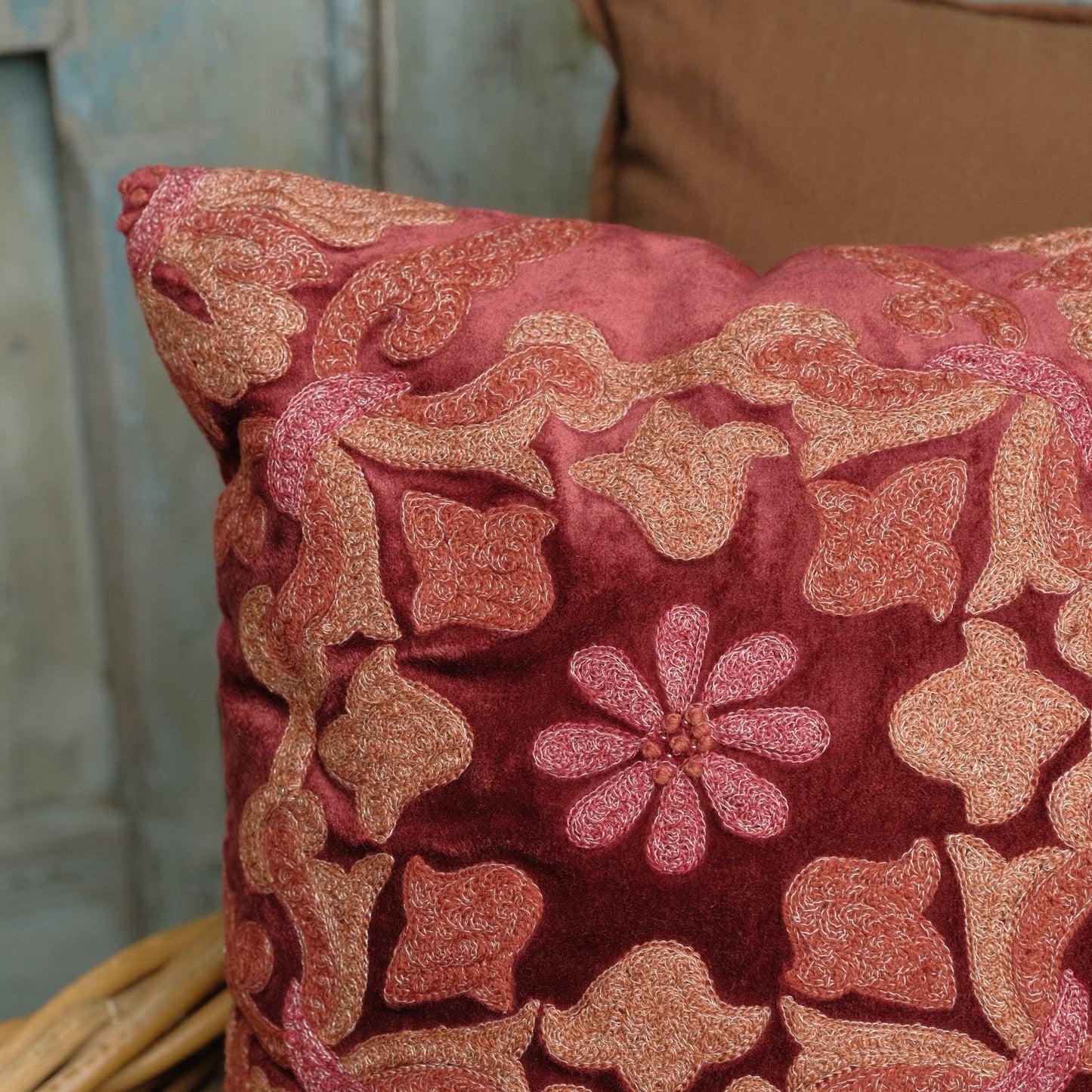 Embroidered & Velvet Cushion - Wines