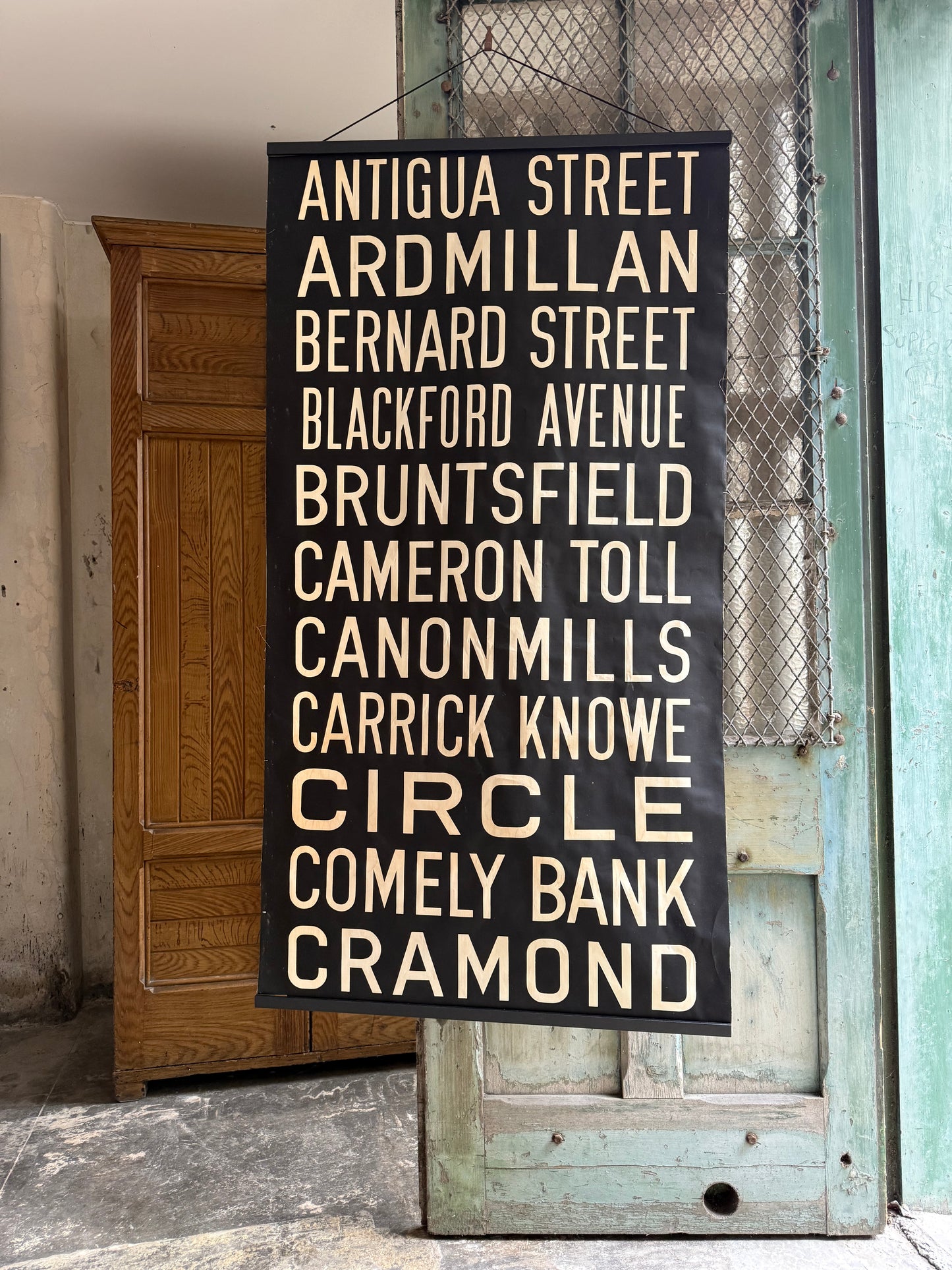 1950’s Linen Destination Bus Blind - Edinburgh - Antigua Street to Cramond