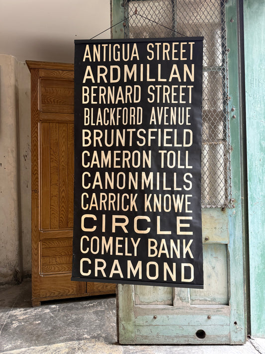 1950’s Linen Destination Bus Blind - Edinburgh - Antigua Street to Cramond