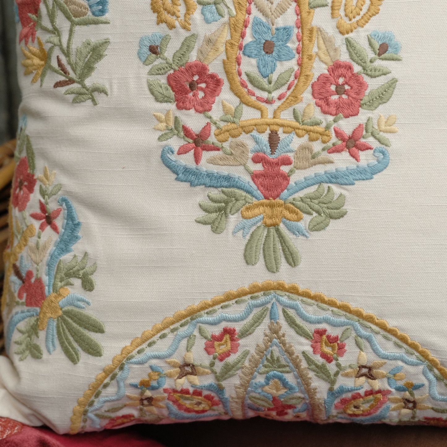 Embroidered Cushion - Floral Cream