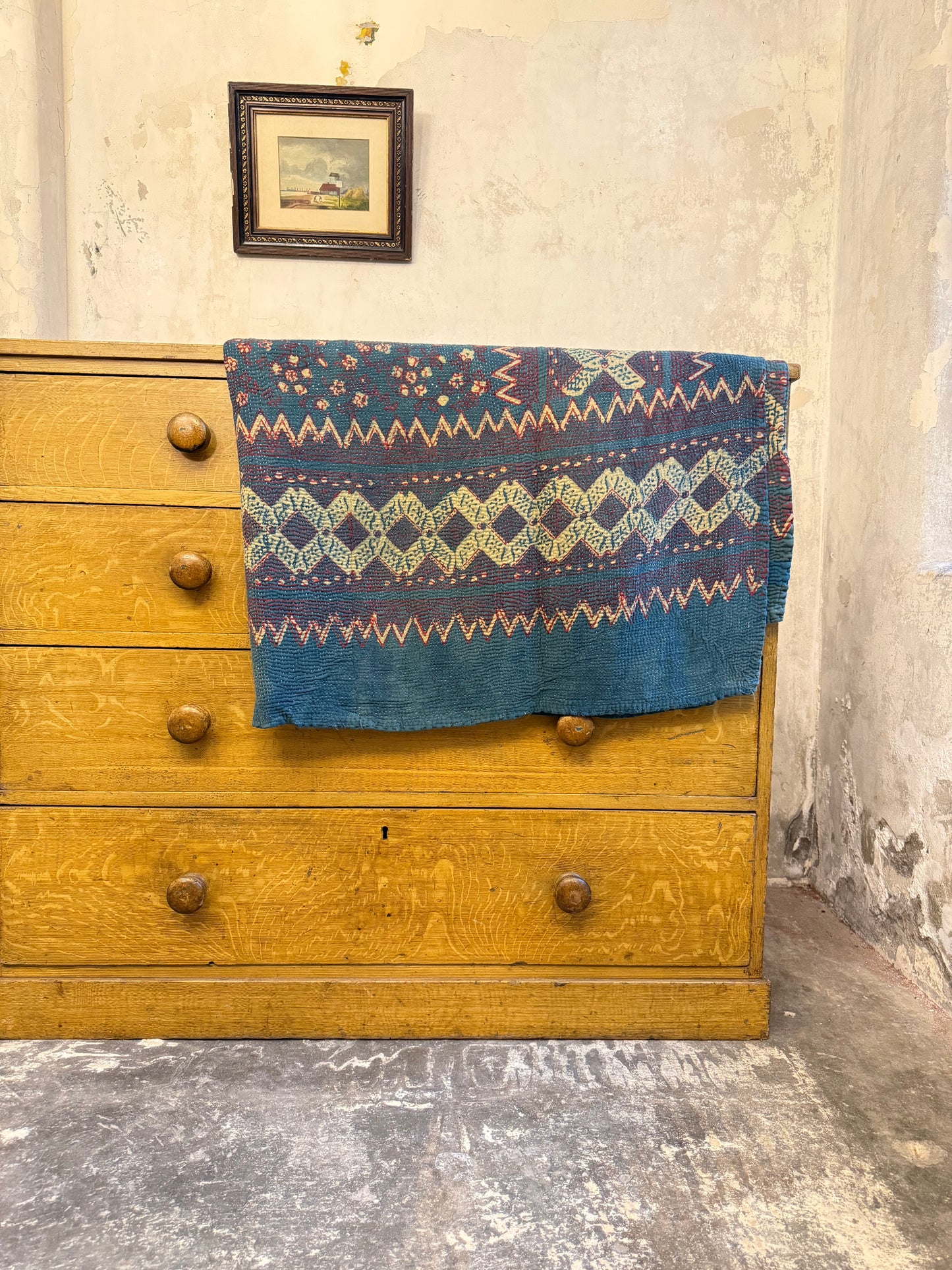 A Finestitch Indigo Kantha Quilt with Indigo over-print.