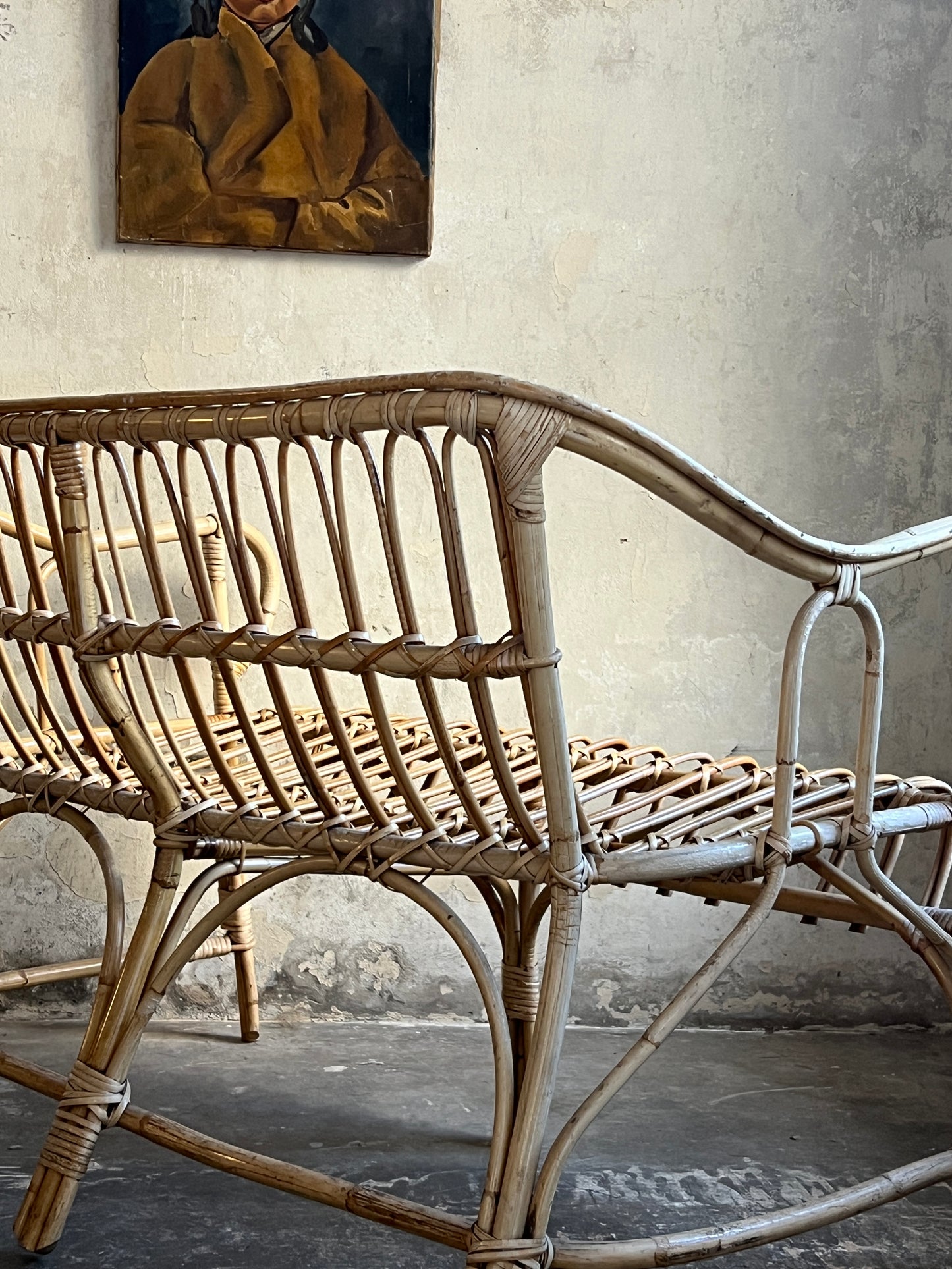 1960’s Italian Bamboo & Cane Sofa on the manner of Franco Albini