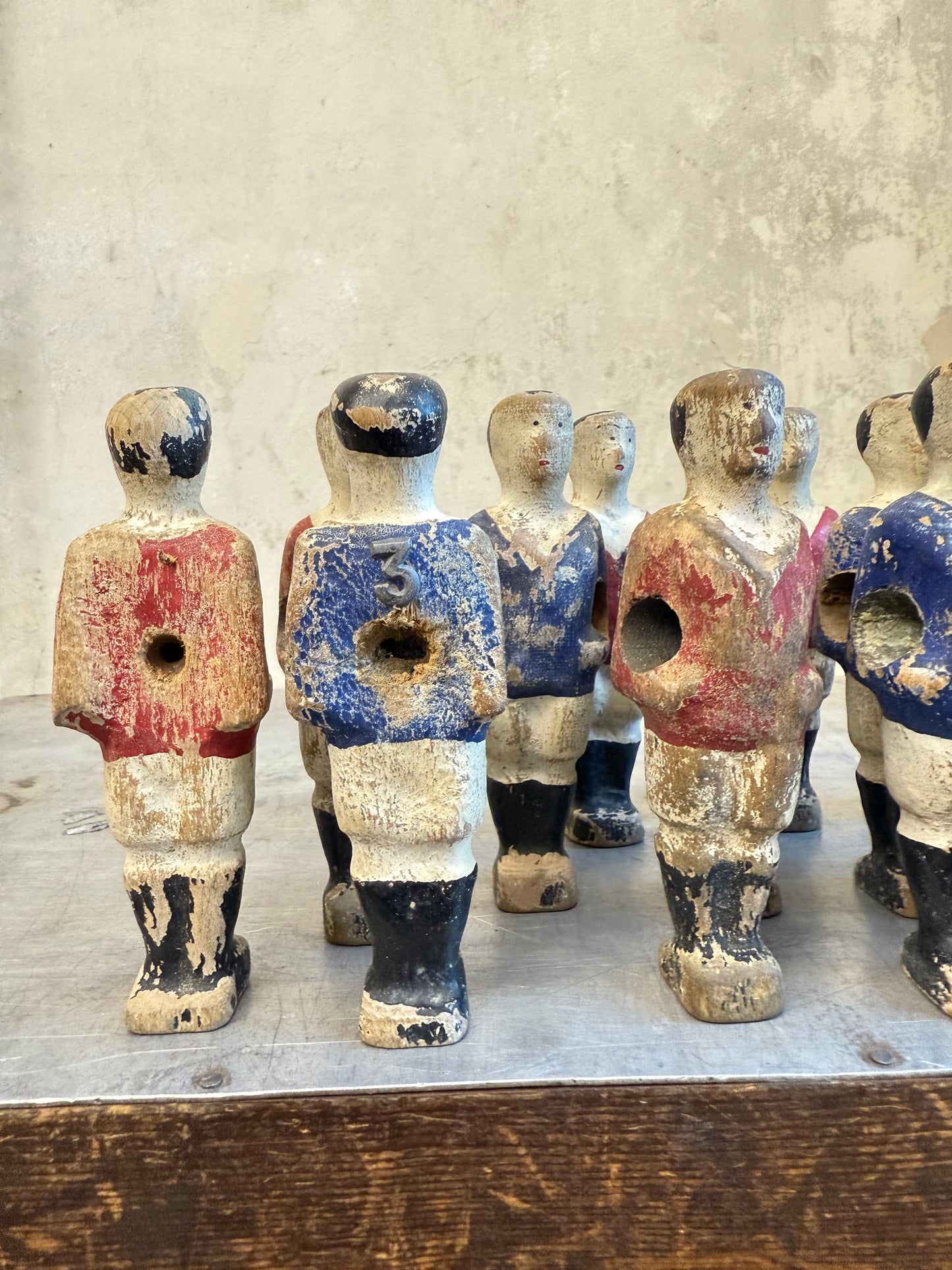 Rare 1930's French Wooden Table Football Players in Original Paint
