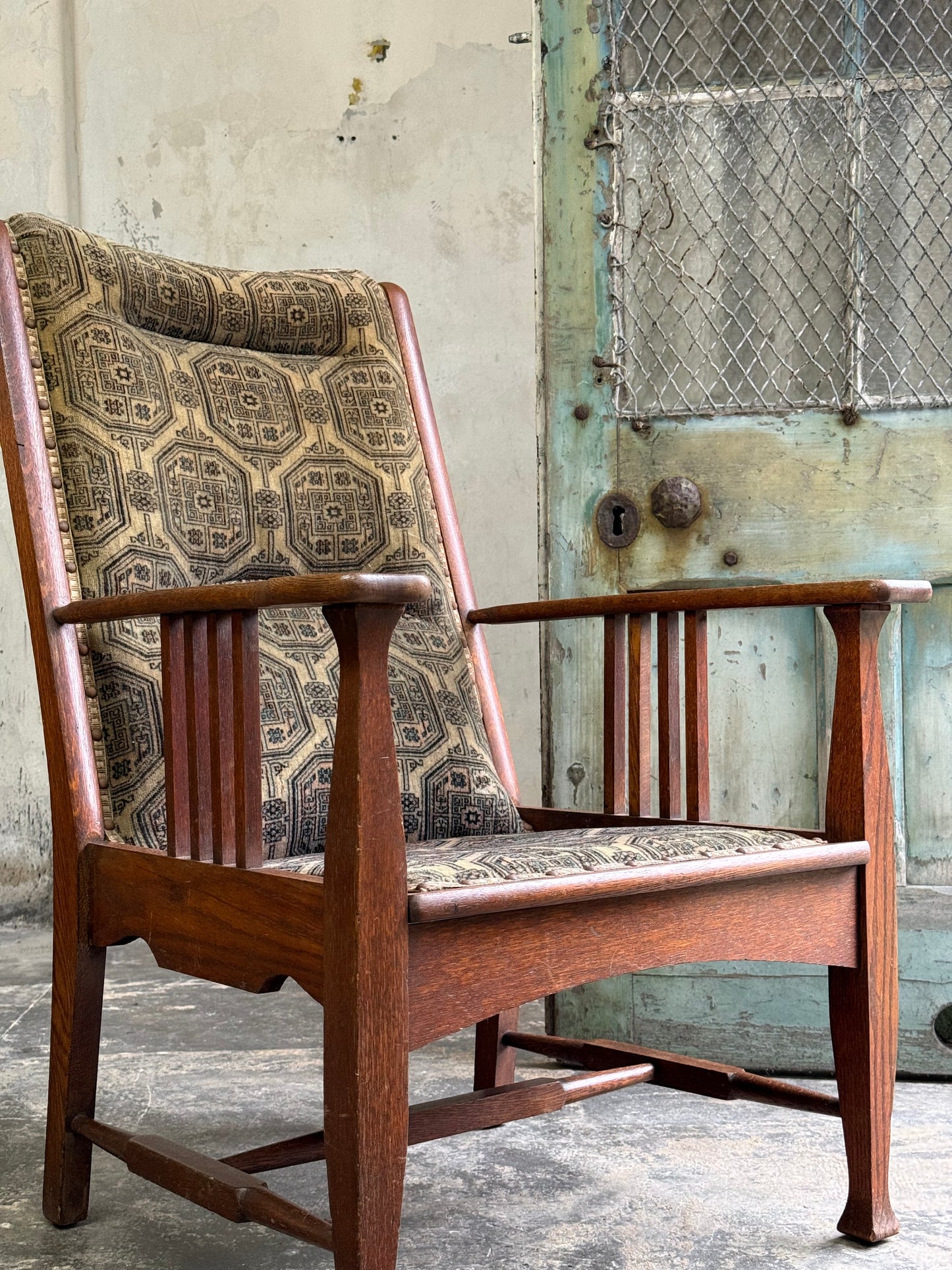Arts and Crafts Oak Framed Armchair