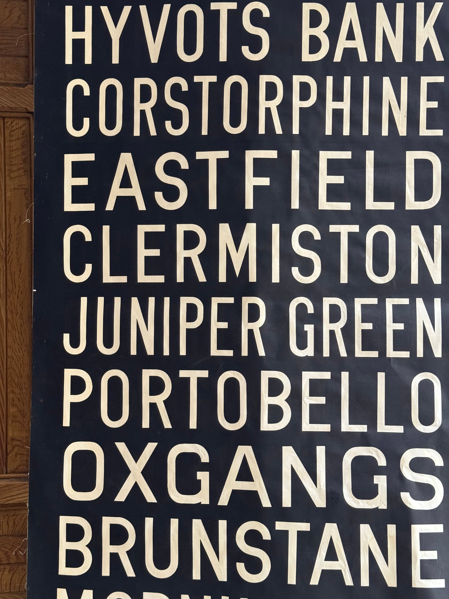 1950’s Linen Destination Bus Blind - Edinburgh - Easter Road to Trinity