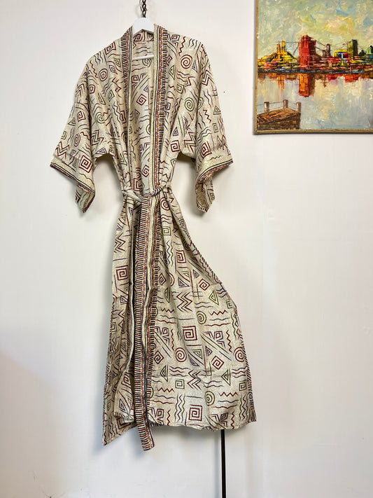 Vintage Saree Silk Kimono / Duster - Long