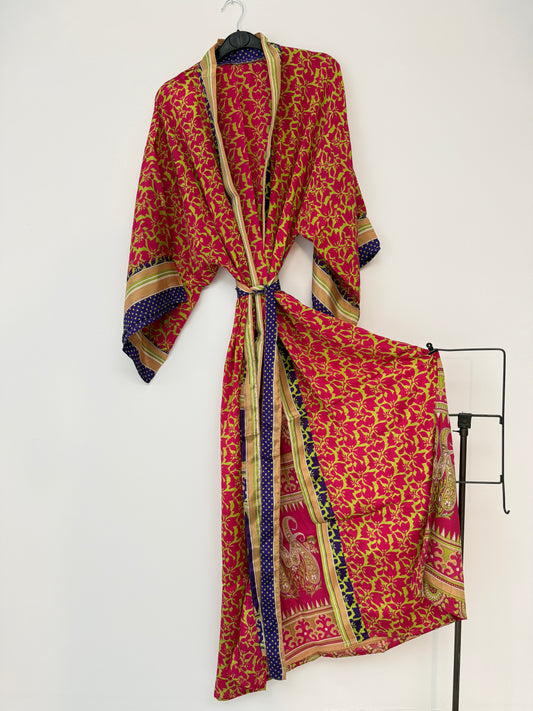 Vintage Saree Silk Kimono / Duster - Long