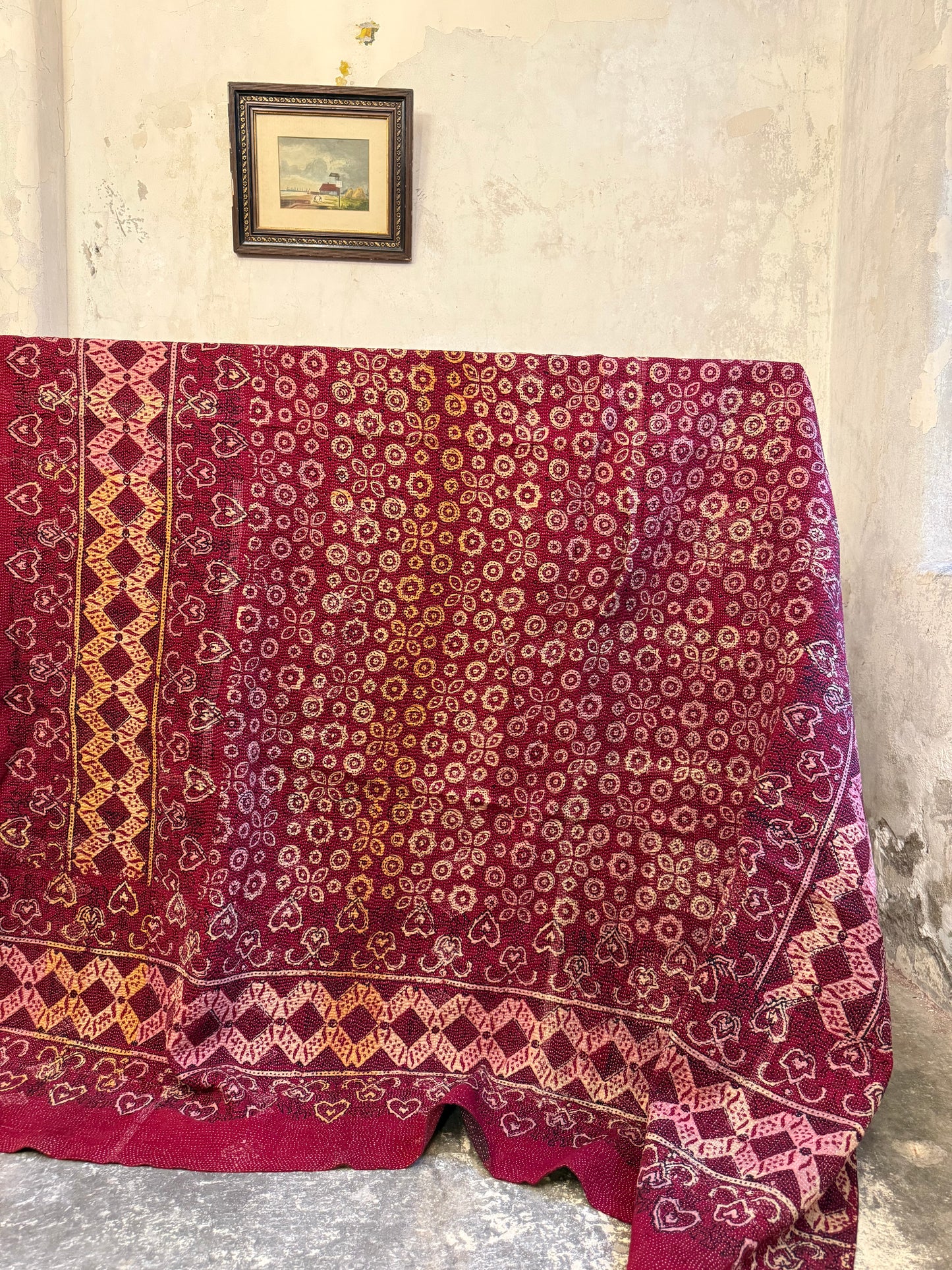 A Finestitch Kantha Quilt with Ajrakh over-print