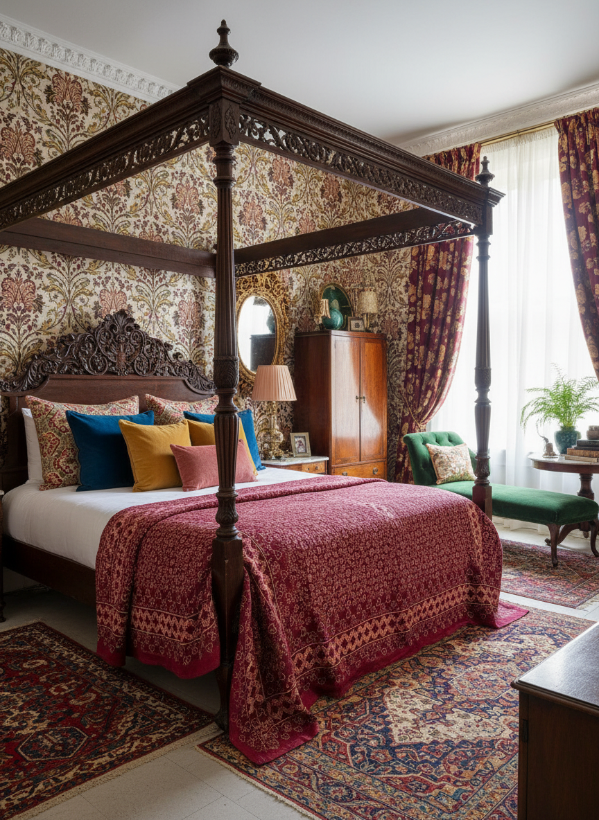 A Finestitch Kantha Quilt with Ajrakh over-print