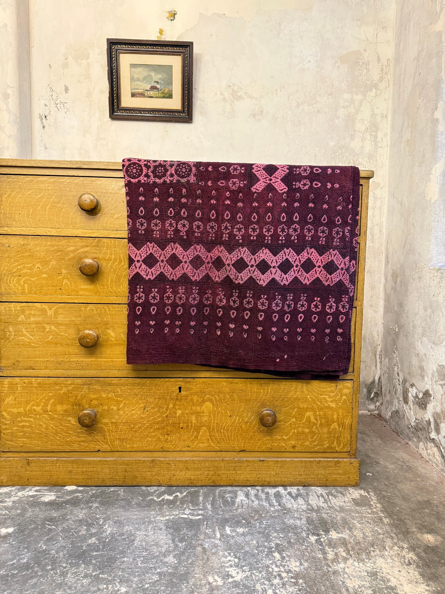 A Finestitch Kantha Quilt with Ajrakh over-print