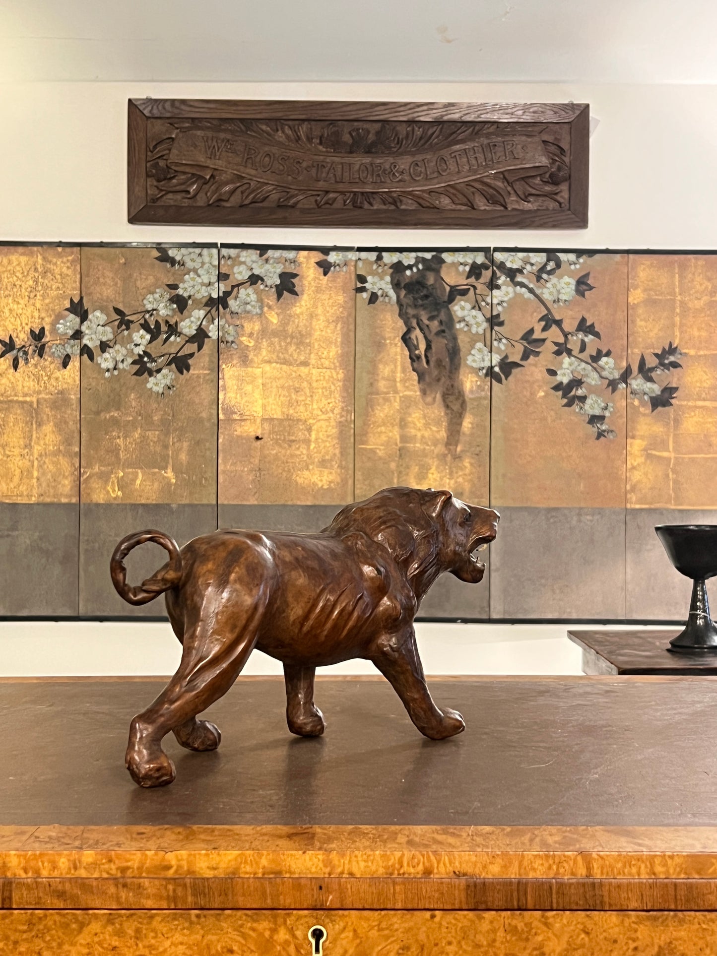 A 1960s leather Lion Desk Toy.