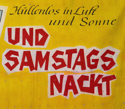 1960s German Hand Painted Cinema Banner - Und Samstags Nackt