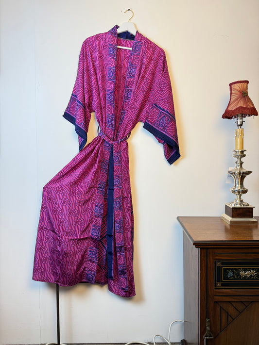 Vintage Saree Silk Kimono / Duster - Long