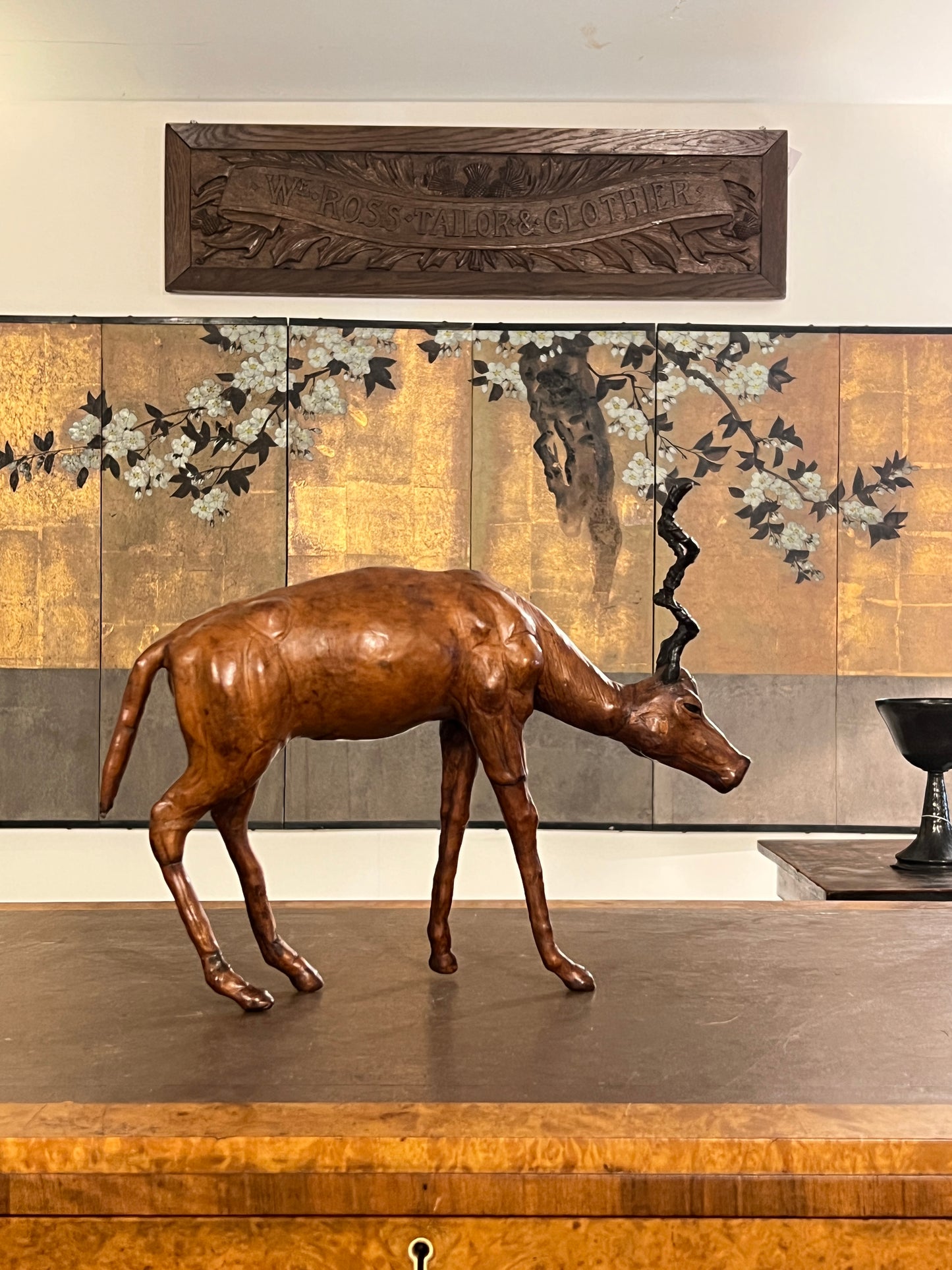 A 1960s leather Antelope Desk Toy