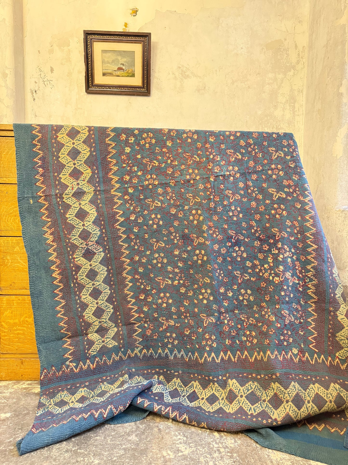 A Finestitch Indigo Kantha Quilt with Indigo over-print.
