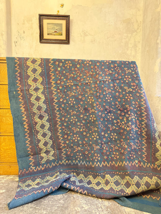 A Finestitch Indigo Kantha Quilt with Indigo over-print.