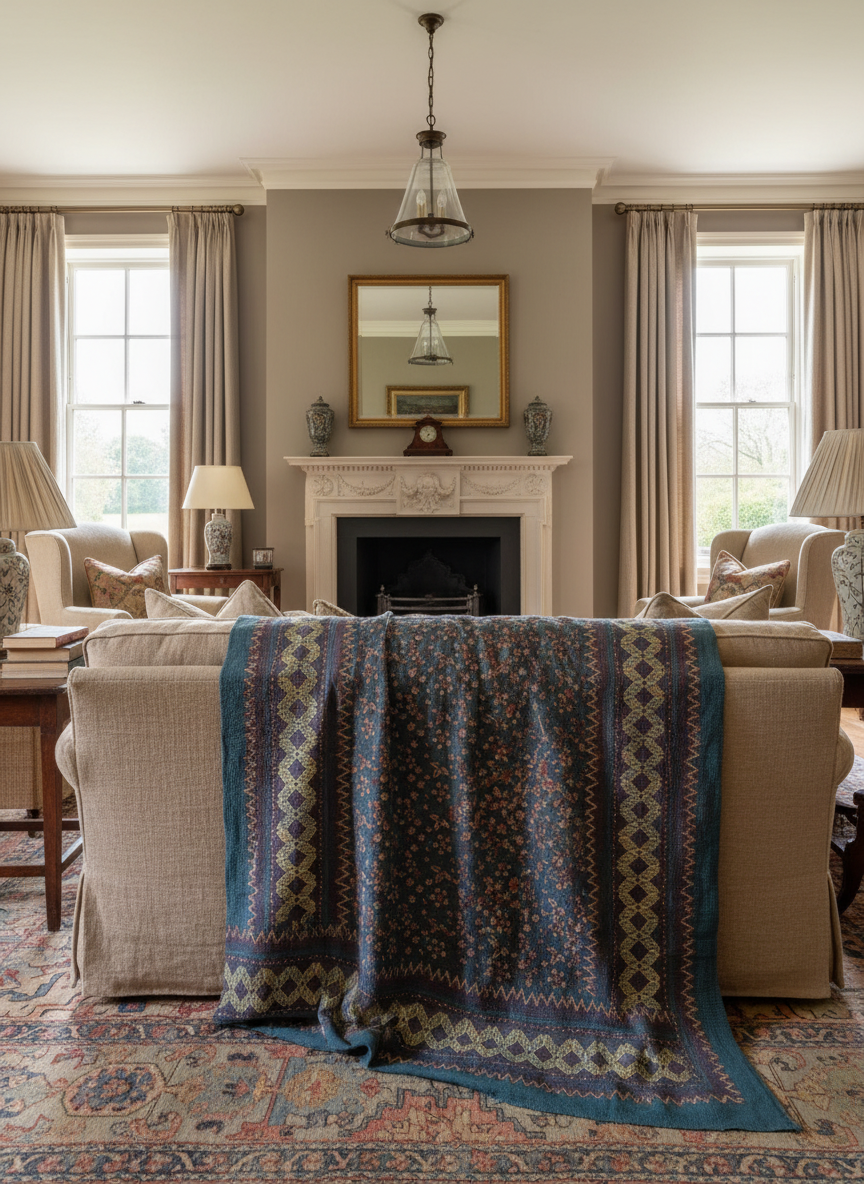 A Finestitch Indigo Kantha Quilt with Indigo over-print.