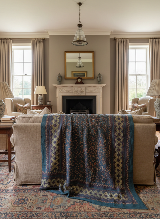 A Finestitch Indigo Kantha Quilt with Indigo over-print.