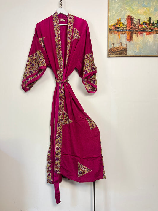 Vintage Saree Silk Kimono / Duster - Long