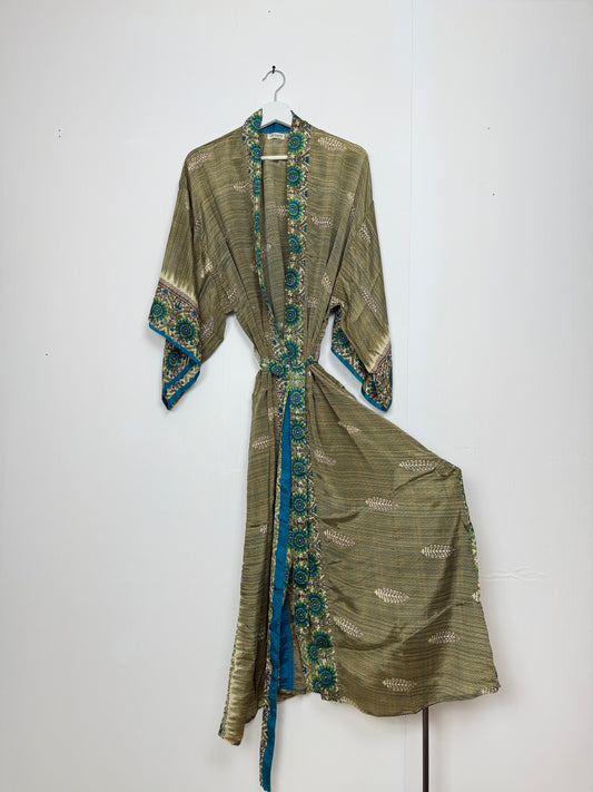 Vintage Saree Silk Kimono / Duster - Long