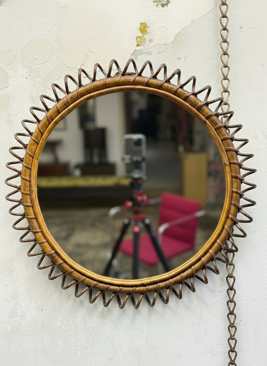 Italian Rattan and Bamboo Wall Mirror - Franco Albini
