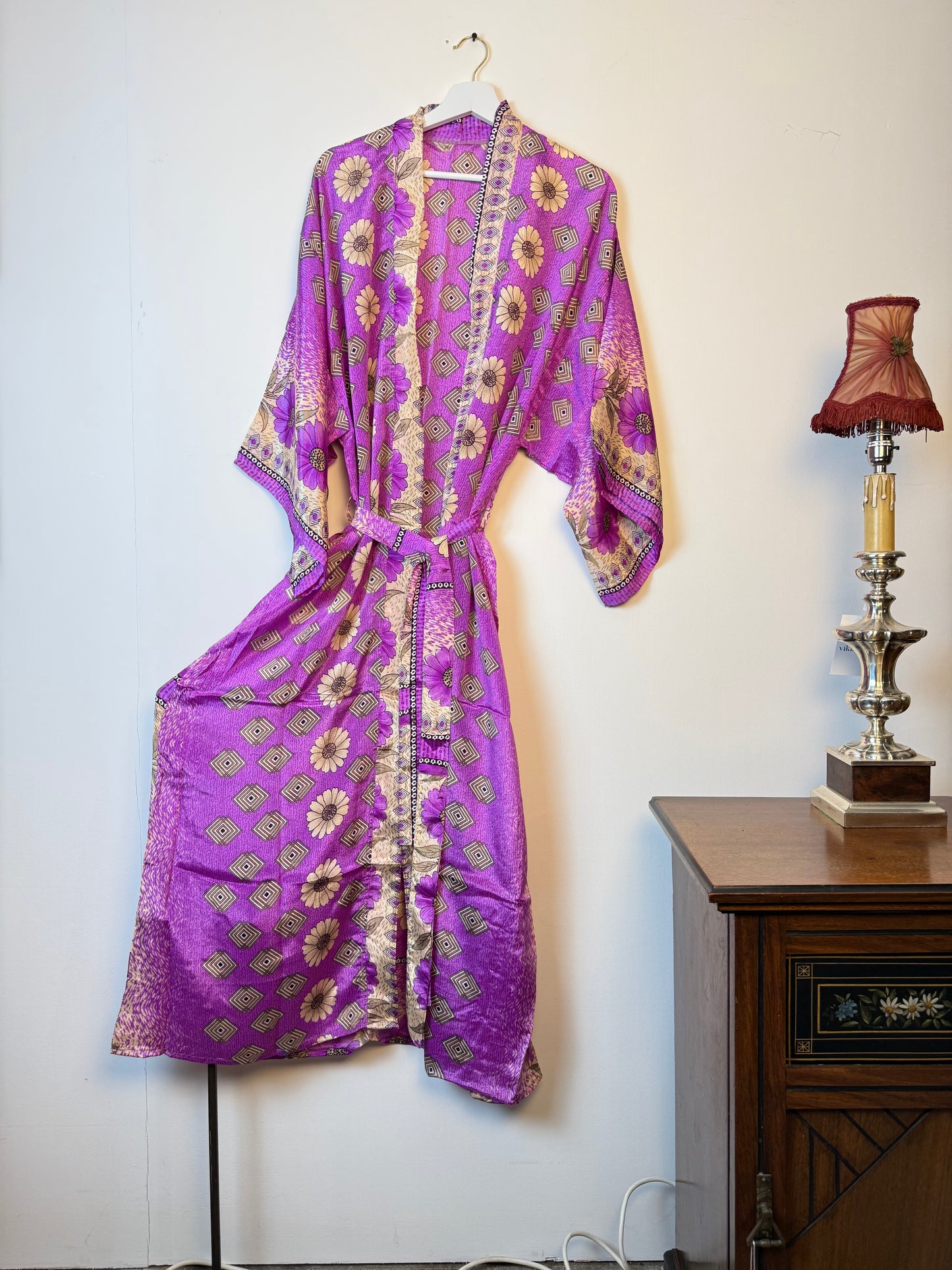 Vintage Saree Silk Kimono / Duster - Long