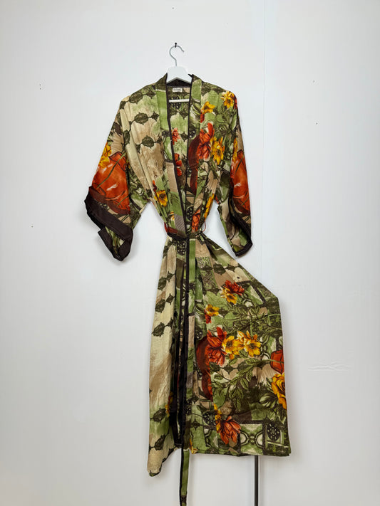 Vintage Saree Silk Kimono / Duster - Long