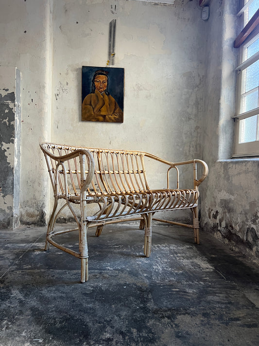 1960’s Italian Bamboo & Cane Sofa on the manner of Franco Albini