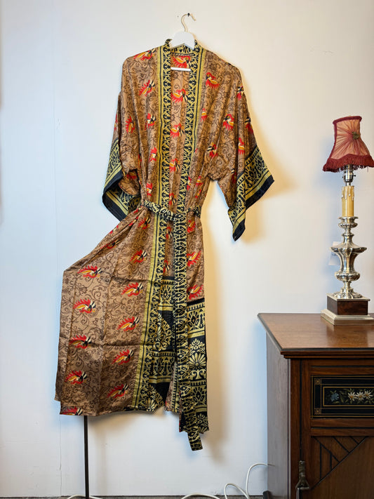 Vintage Saree Silk Kimono / Duster - Long
