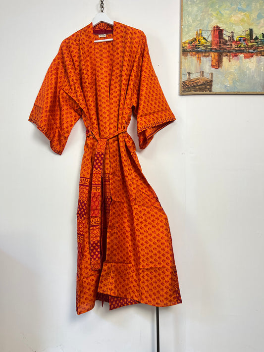 Vintage Saree Silk Kimono / Duster - Long