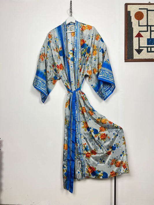 Vintage Saree Silk Kimono / Duster - Long - Wider Unisex Fit