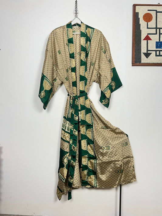 Vintage Saree Silk Kimono / Duster - Long - Wider Unisex Fit